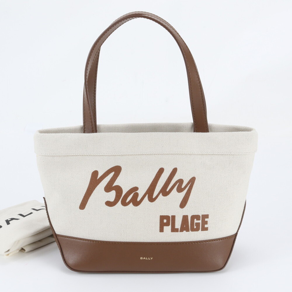 Bally Leather Canvas Tote Bag Shoulder Handbag Brown Women's